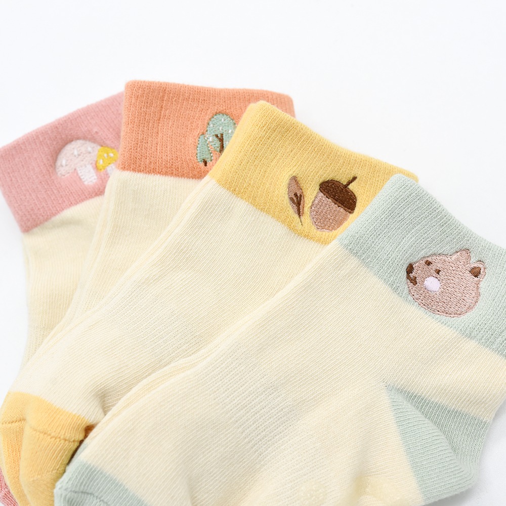 minihope抗菌除臭刺繡寬口襪(4雙包色組)-細節圖4