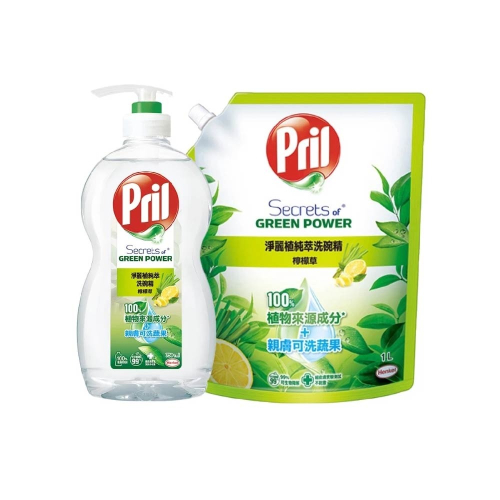 Pril淨麗植純萃洗碗精-檸檬草750ml/補充包檸檬草1000ml