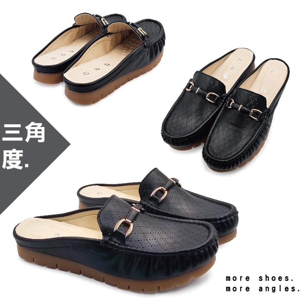 C&D 女鞋 真皮鞋墊 輕量厚底 氣質扣環透氣沖孔穆勒鞋 前包後空 防滑拖鞋 C-3348-細節圖5
