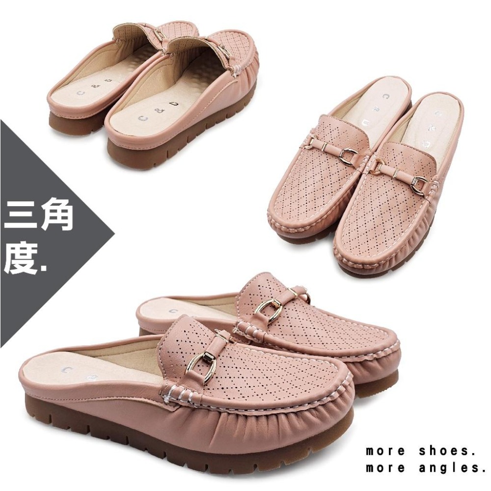 C&D 女鞋 真皮鞋墊 輕量厚底 氣質扣環透氣沖孔穆勒鞋 前包後空 防滑拖鞋 C-3348-細節圖8