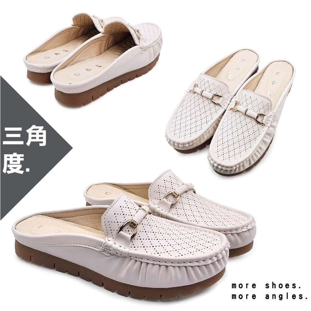 C&D 女鞋 真皮鞋墊 輕量厚底 氣質扣環透氣沖孔穆勒鞋 前包後空 防滑拖鞋 C-3348-細節圖9