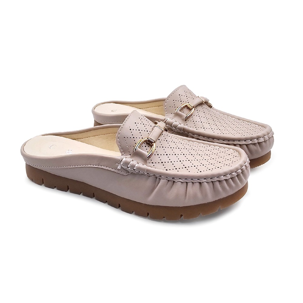 C&D 女鞋 真皮鞋墊 輕量厚底 氣質扣環透氣沖孔穆勒鞋 前包後空 防滑拖鞋 C-3348-規格圖10