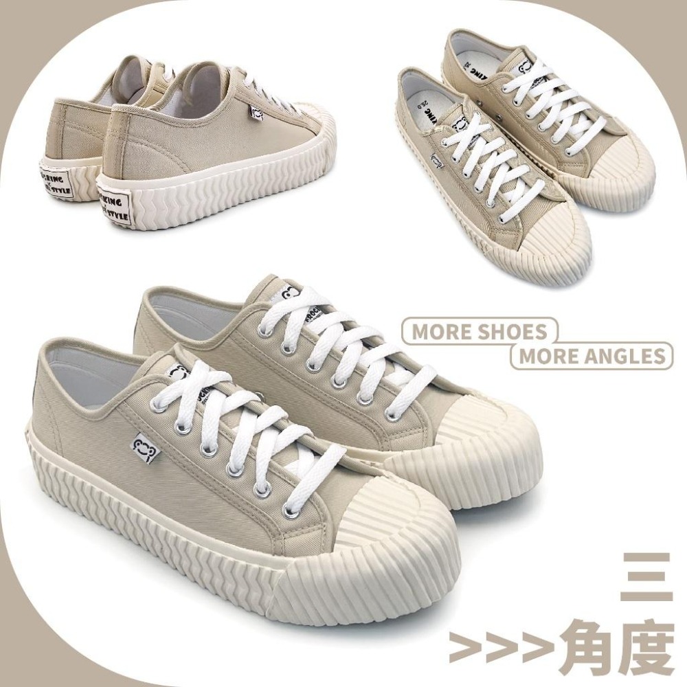 FROGKING MIT 男女款 防潑水厚底舒適帆布餅乾鞋 休閒鞋 帆布鞋 平底鞋 餅乾底 餅乾鞋 白灰 F-0097-細節圖6