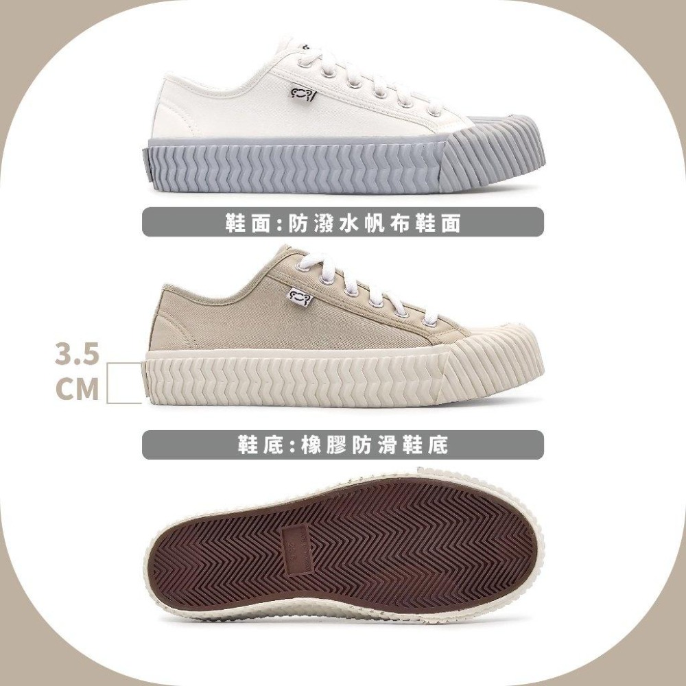FROGKING MIT 男女款 防潑水厚底舒適帆布餅乾鞋 休閒鞋 帆布鞋 平底鞋 餅乾底 餅乾鞋 白灰 F-0097-細節圖7