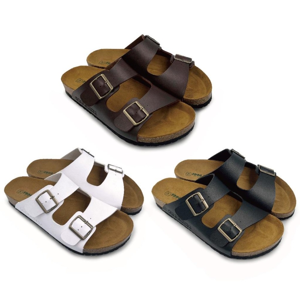 FROGKING MIT 男女款 經典雙釦足弓不死硬底拖鞋 足弓拖鞋 真皮中底 新型米糠底 F-205-細節圖2