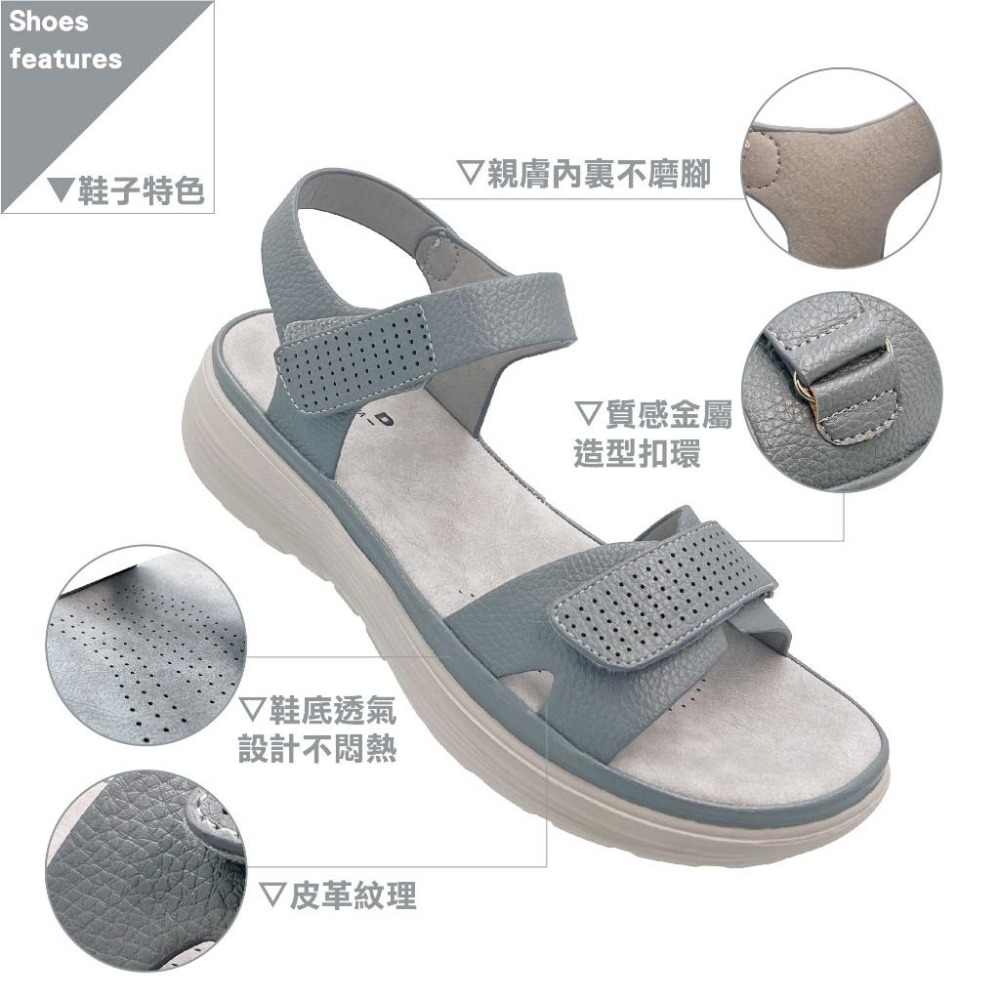 C&D 女鞋 魔鬼氈PU皮革彈性緩震厚底舒適涼鞋 C-1293-細節圖4