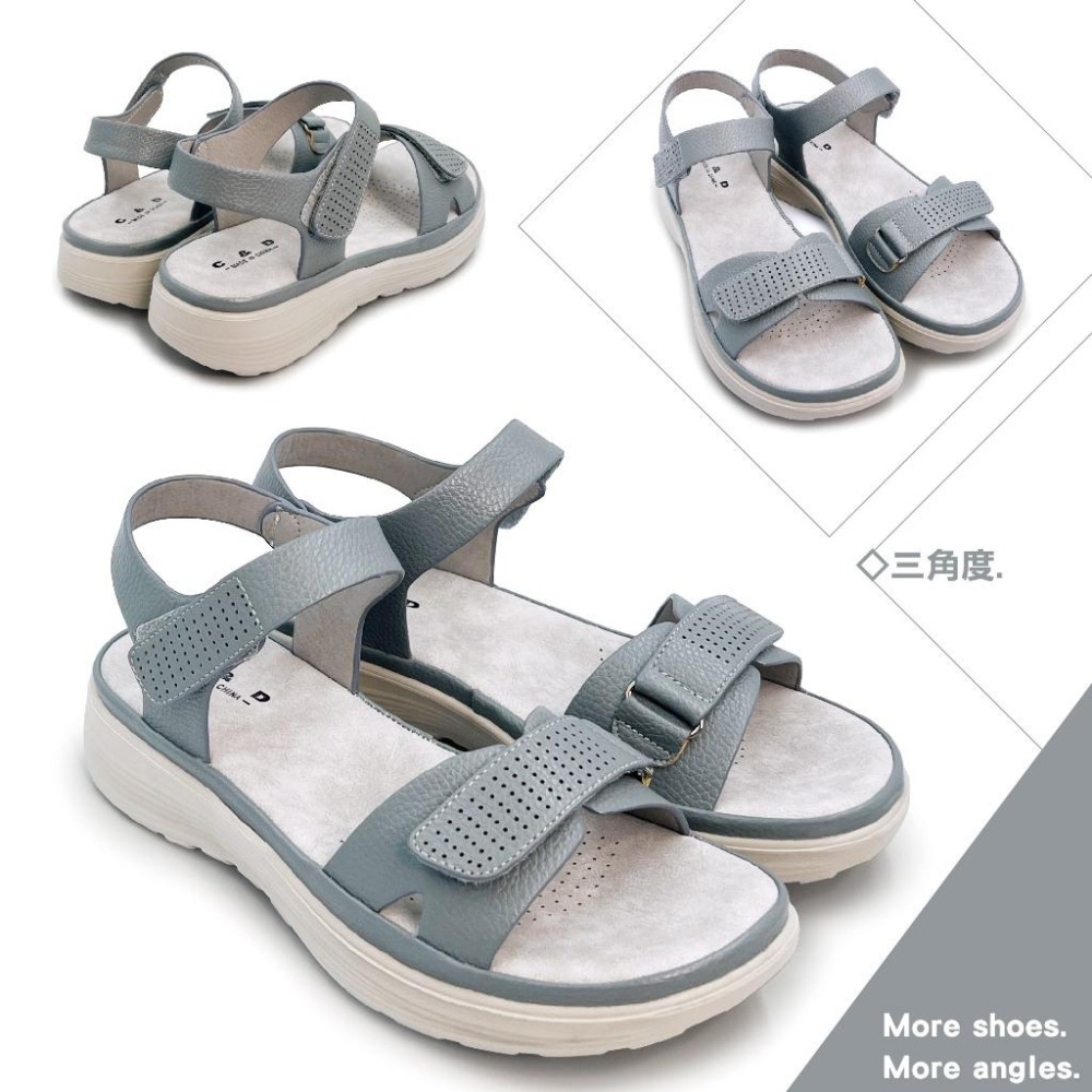 C&D 女鞋 魔鬼氈PU皮革彈性緩震厚底舒適涼鞋 C-1293-細節圖8