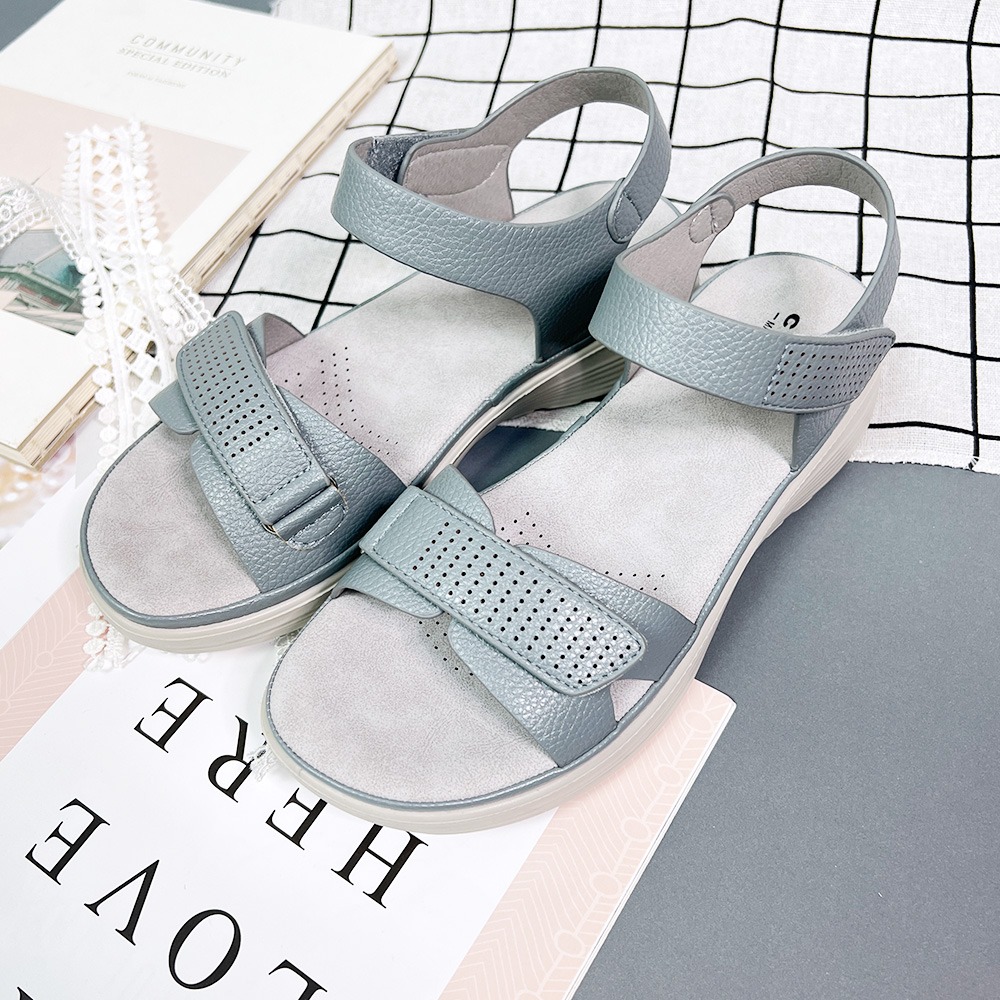 C&D 女鞋 魔鬼氈PU皮革彈性緩震厚底舒適涼鞋 C-1293-細節圖9