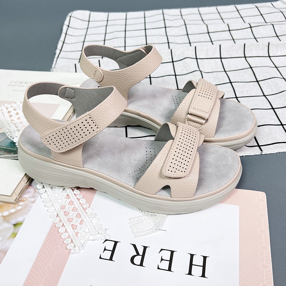 C&D 女鞋 魔鬼氈PU皮革彈性緩震厚底舒適涼鞋 C-1293-細節圖10