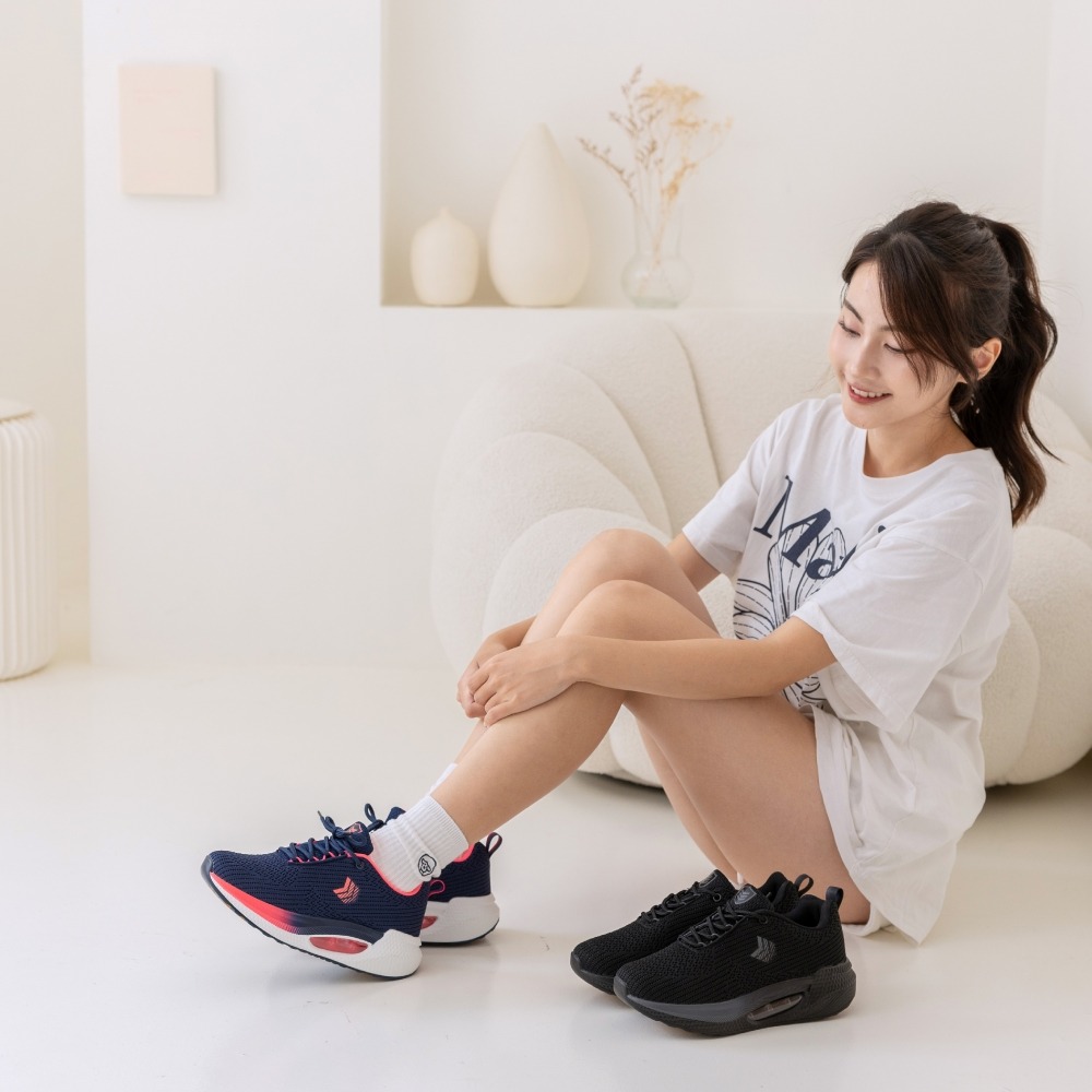 P.F.C. 上等兵 女鞋 氣墊厚底透氣大網眼綁帶休閒鞋 搖搖鞋 健走鞋 黑/灰 80852-細節圖10