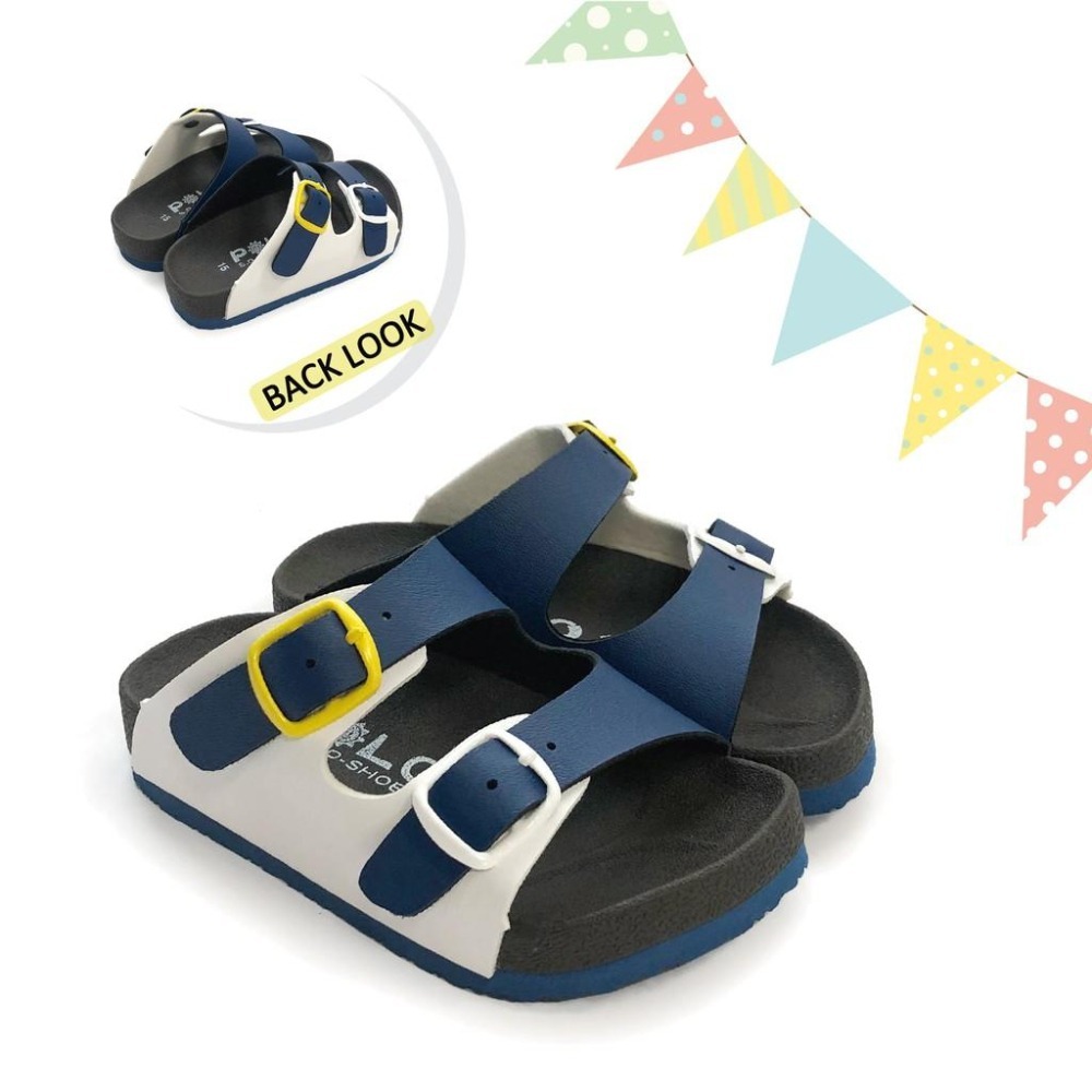 POLO MIT 台灣製 童鞋 糖果跳色小方釦休閒童拖鞋 3033-細節圖3