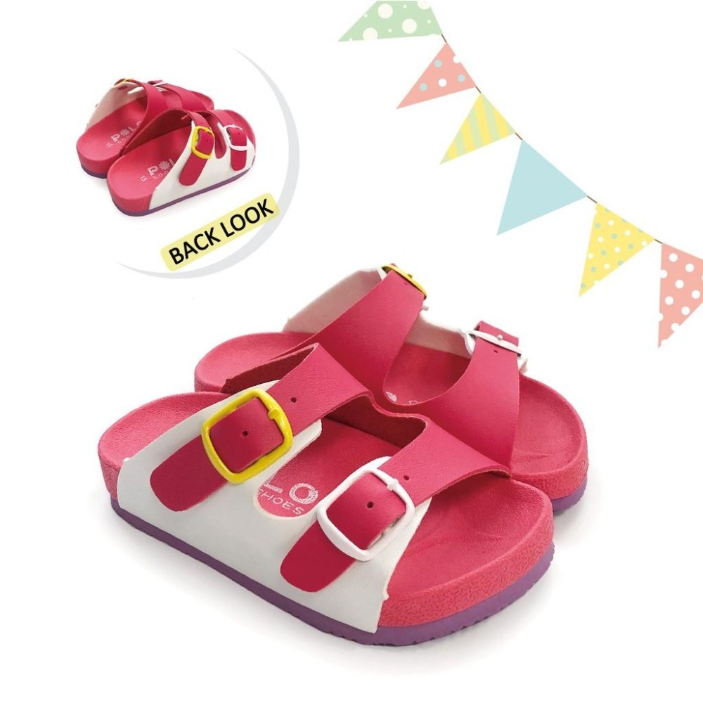 POLO MIT 台灣製 童鞋 糖果跳色小方釦休閒童拖鞋 3033-細節圖4