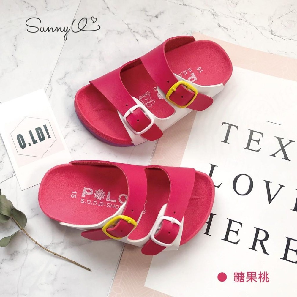POLO MIT 台灣製 童鞋 糖果跳色小方釦休閒童拖鞋 3033-細節圖7