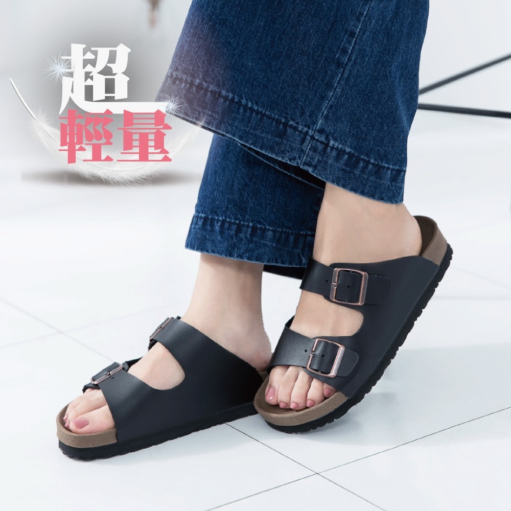 POLO MIT 台灣製 情侶鞋 超輕量 質感雙釦休閒厚底拖鞋 男鞋 女鞋  8055-細節圖4