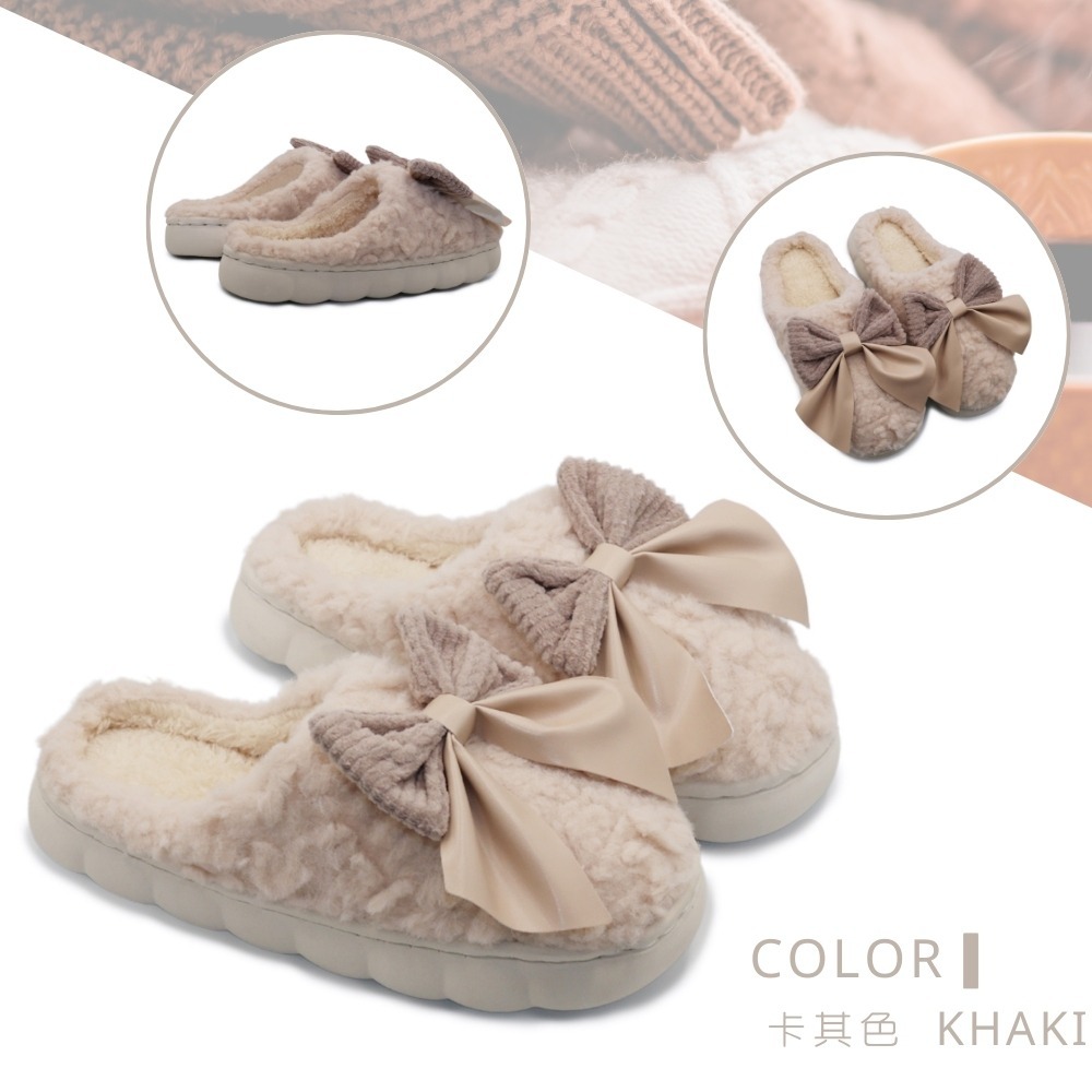 C&D 女拖鞋 大蝴蝶結絨毛保暖棉拖鞋 居家拖鞋 A416 A418-細節圖4