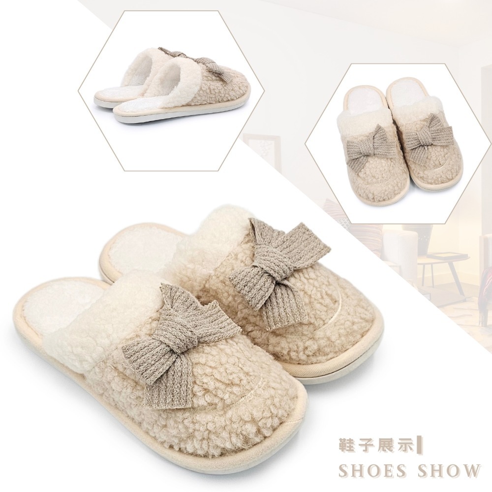 C&D 女拖鞋 大蝴蝶結絨毛保暖棉拖鞋 居家拖鞋 A416 A418-細節圖5