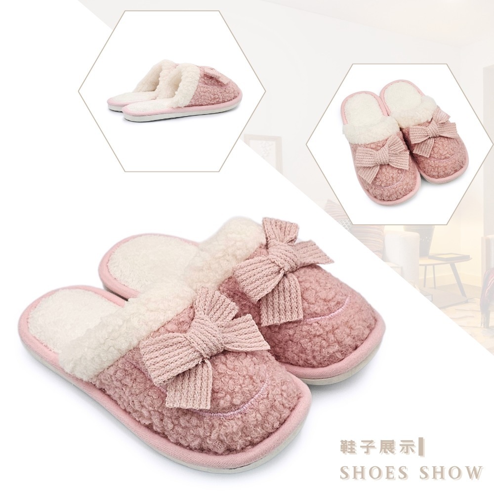 C&D 女拖鞋 大蝴蝶結絨毛保暖棉拖鞋 居家拖鞋 A416 A418-細節圖6
