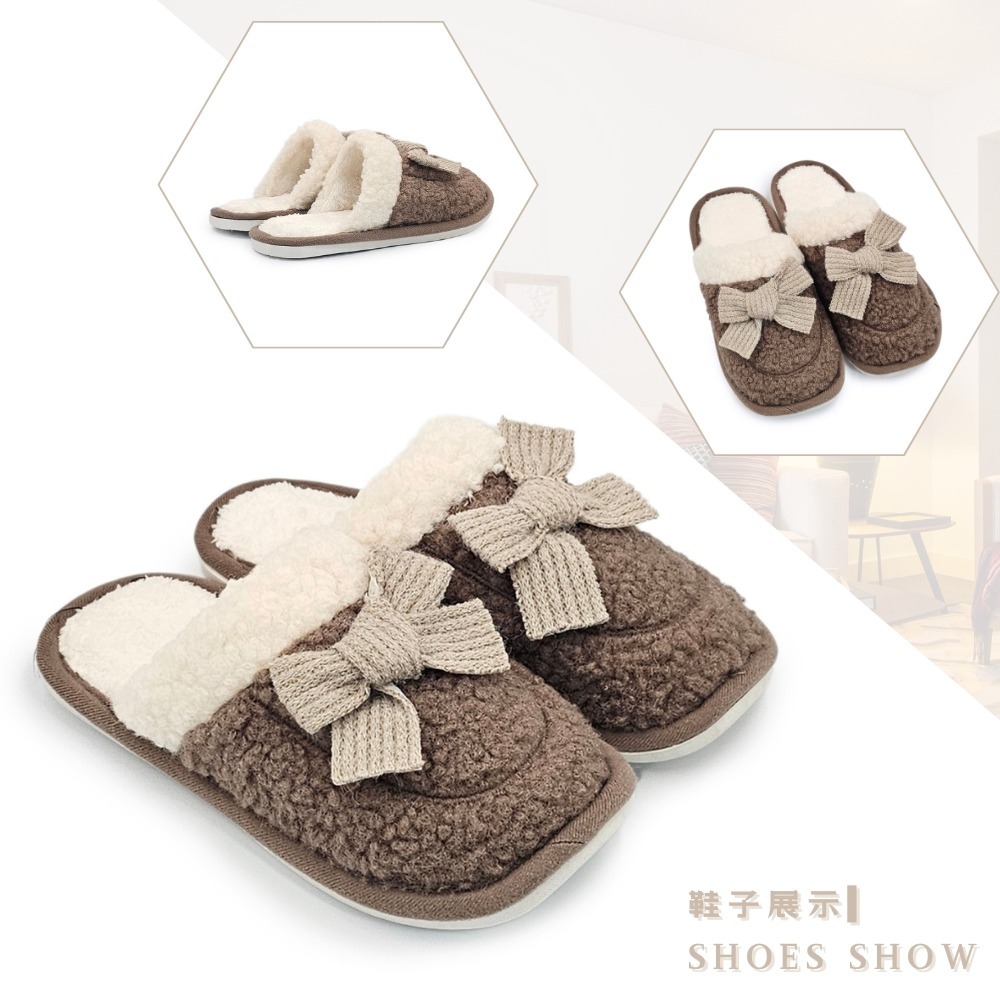 C&D 女拖鞋 大蝴蝶結絨毛保暖棉拖鞋 居家拖鞋 A416 A418-細節圖7
