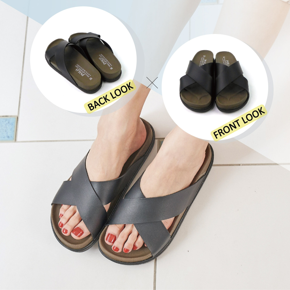 POLO MIT 台灣製  女鞋 交叉寬帶休閒厚底拖鞋 休閒拖鞋 時尚拖鞋 韓風拖鞋 737-細節圖3