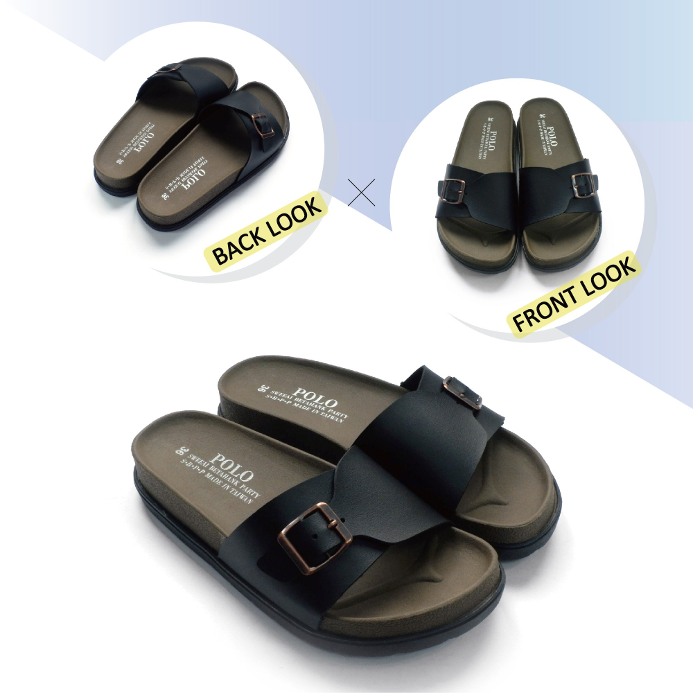 POLO MIT 台灣製  女鞋 小方釦休閒厚底拖鞋 738-細節圖3