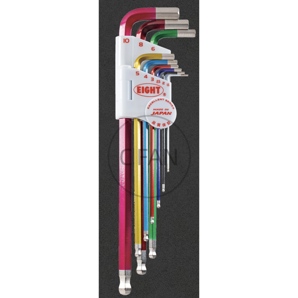 日本 EIGHT 公制 TLC-S9N 9支組 彩色 白金 多角 球型 六角板手 球頭 六角扳手 TLCS9N-細節圖2