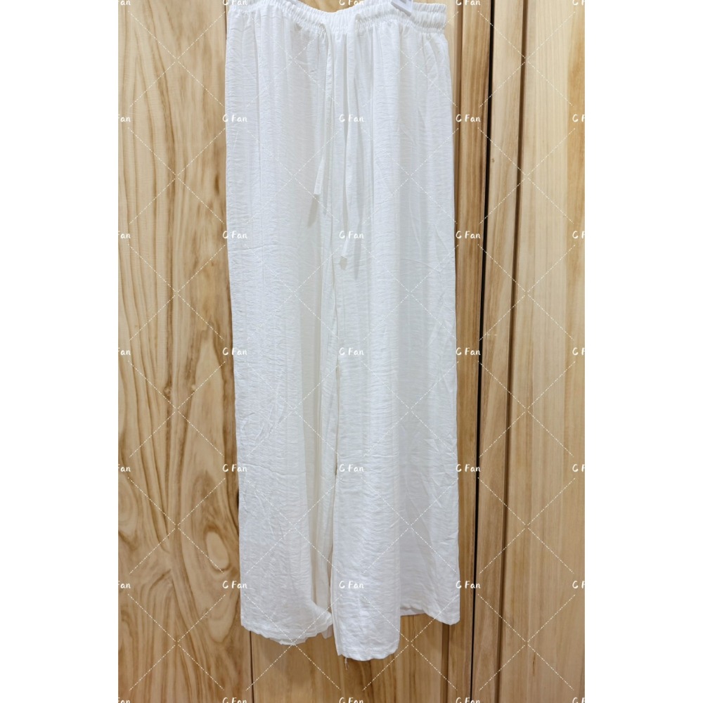 甜美 氣質 簡約 白色 垂墜感 寬褲 長褲-細節圖2