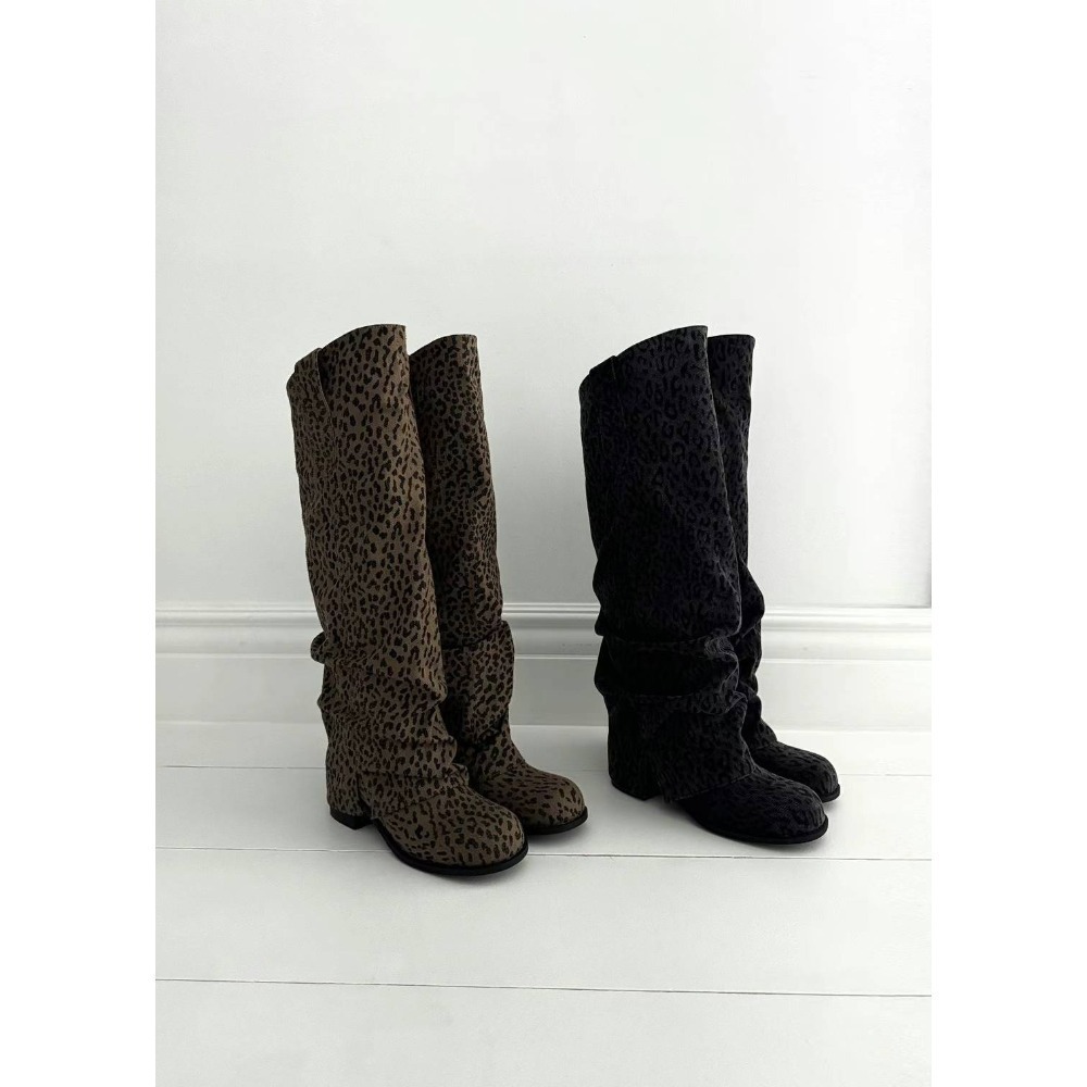 Twins 🇰🇷 韓國代購 東大門 正韓 堆堆感豹紋中筒靴-規格圖11