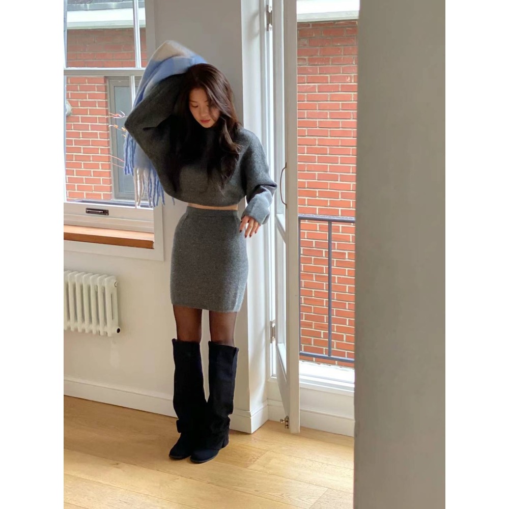 Twins 🇰🇷 韓國代購 東大門 正韓 羊毛條紋上衣+裙子SET-細節圖10