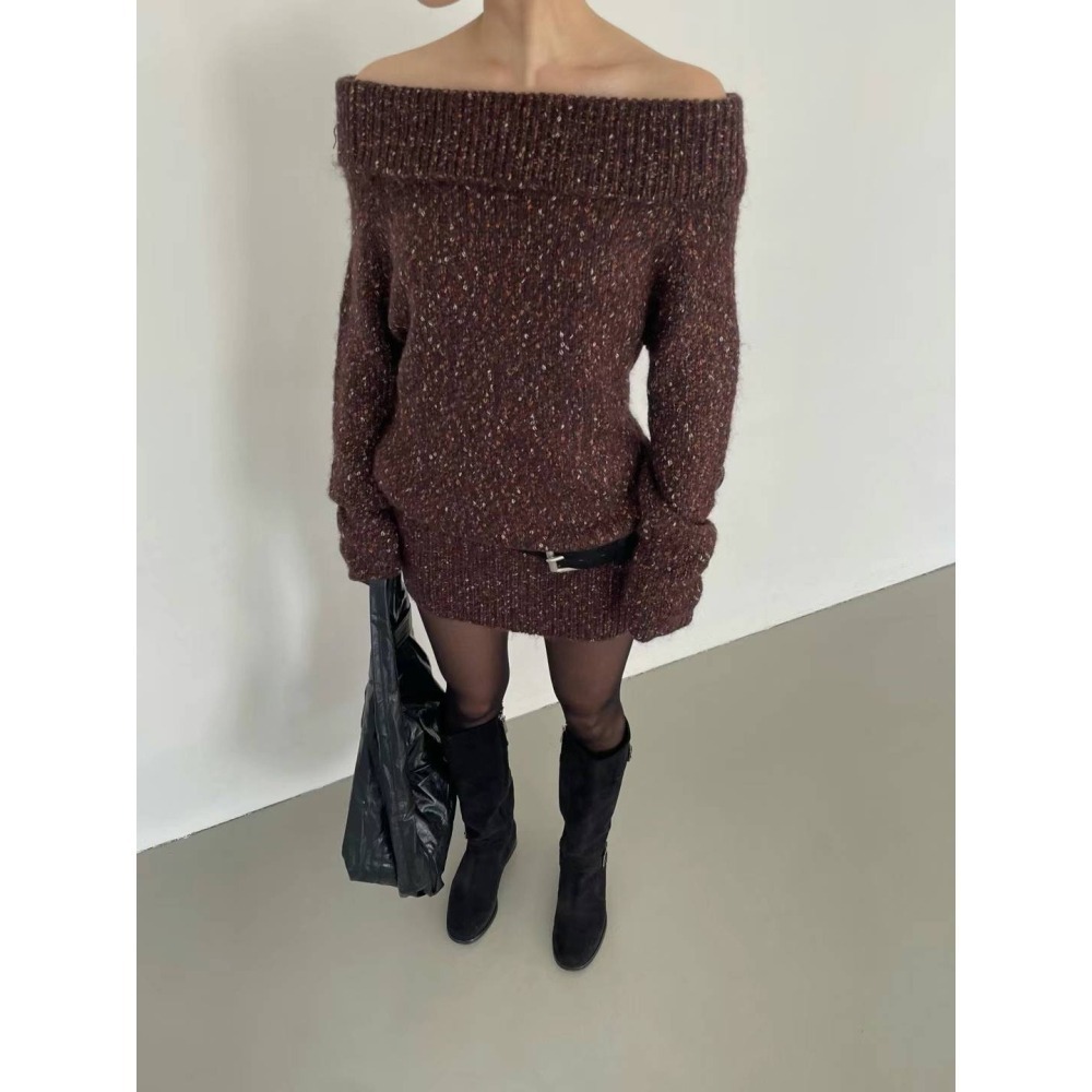 Twins 🇰🇷 韓國代購 東大門 正韓 雪花感寬領連身針織短裙-細節圖2