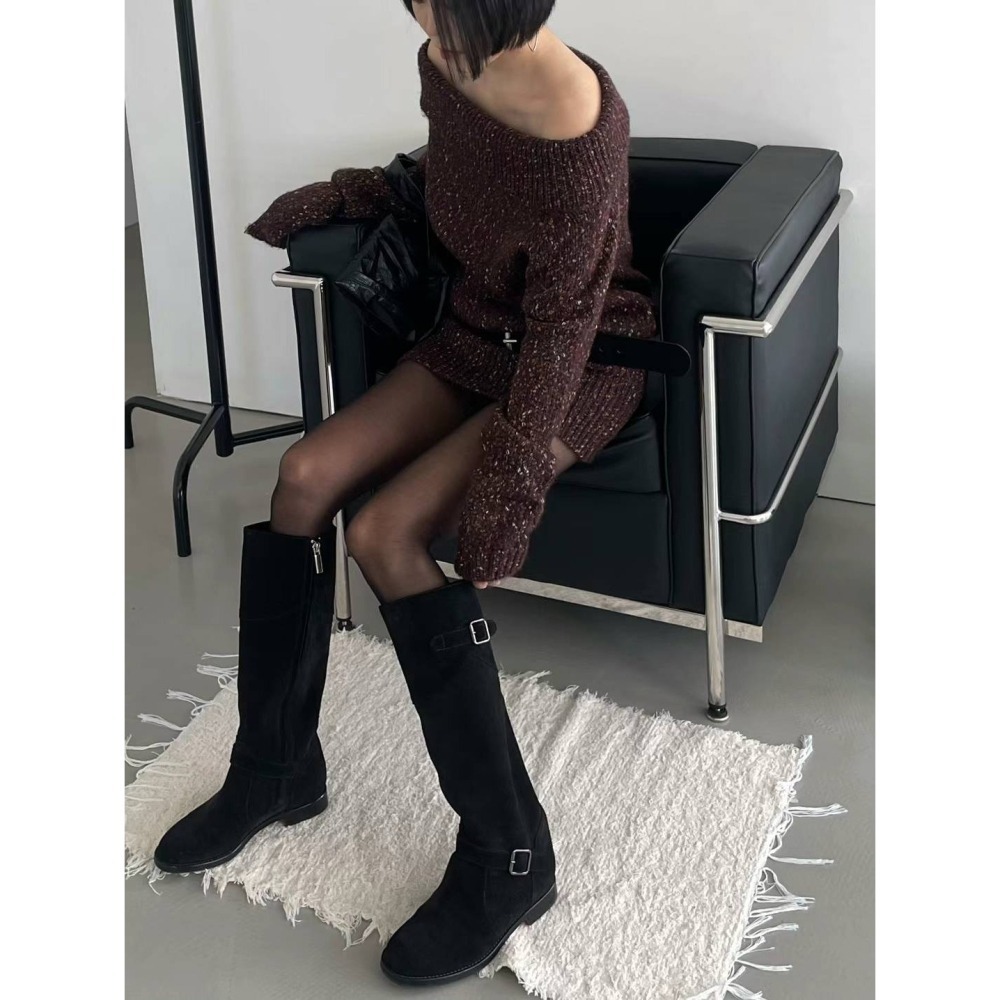 Twins 🇰🇷 韓國代購 東大門 正韓 雪花感寬領連身針織短裙-細節圖4