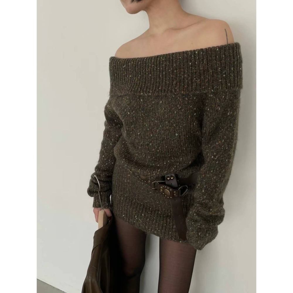 Twins 🇰🇷 韓國代購 東大門 正韓 雪花感寬領連身針織短裙-細節圖7