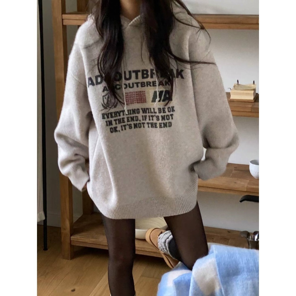 Twins 🇰🇷 韓國代購 東大門 正韓 羊毛字母印花連帽長版上衣-細節圖4