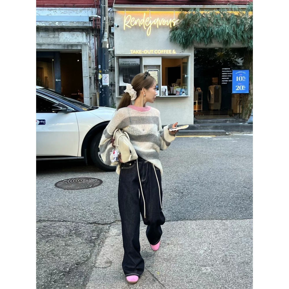 Twins 🇰🇷 韓國代購 東大門 正韓 撞色條紋下半身失蹤長版毛衣-細節圖7