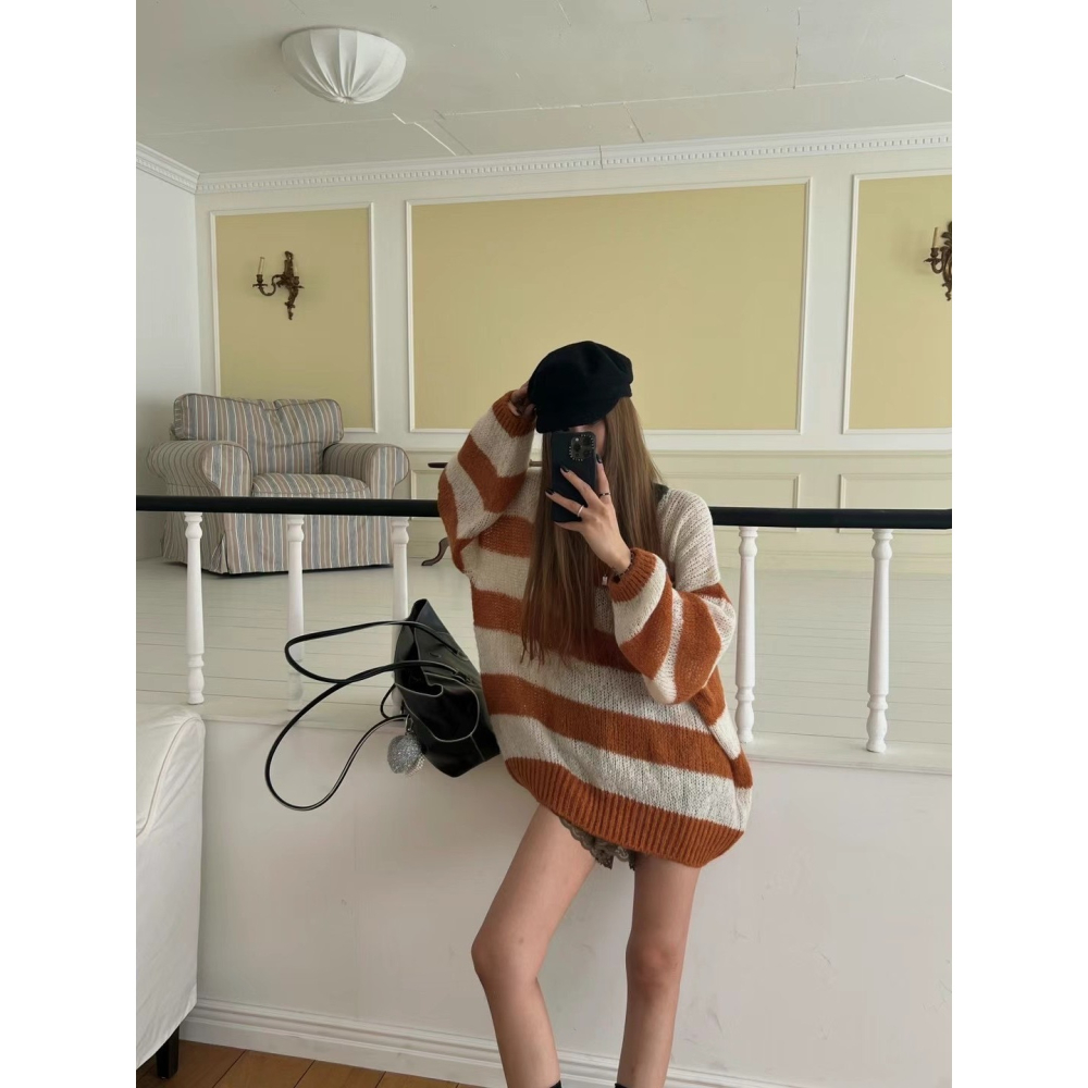 Twins 🇰🇷 韓國代購 東大門 正韓 撞色條紋下半身失蹤長版毛衣-細節圖10