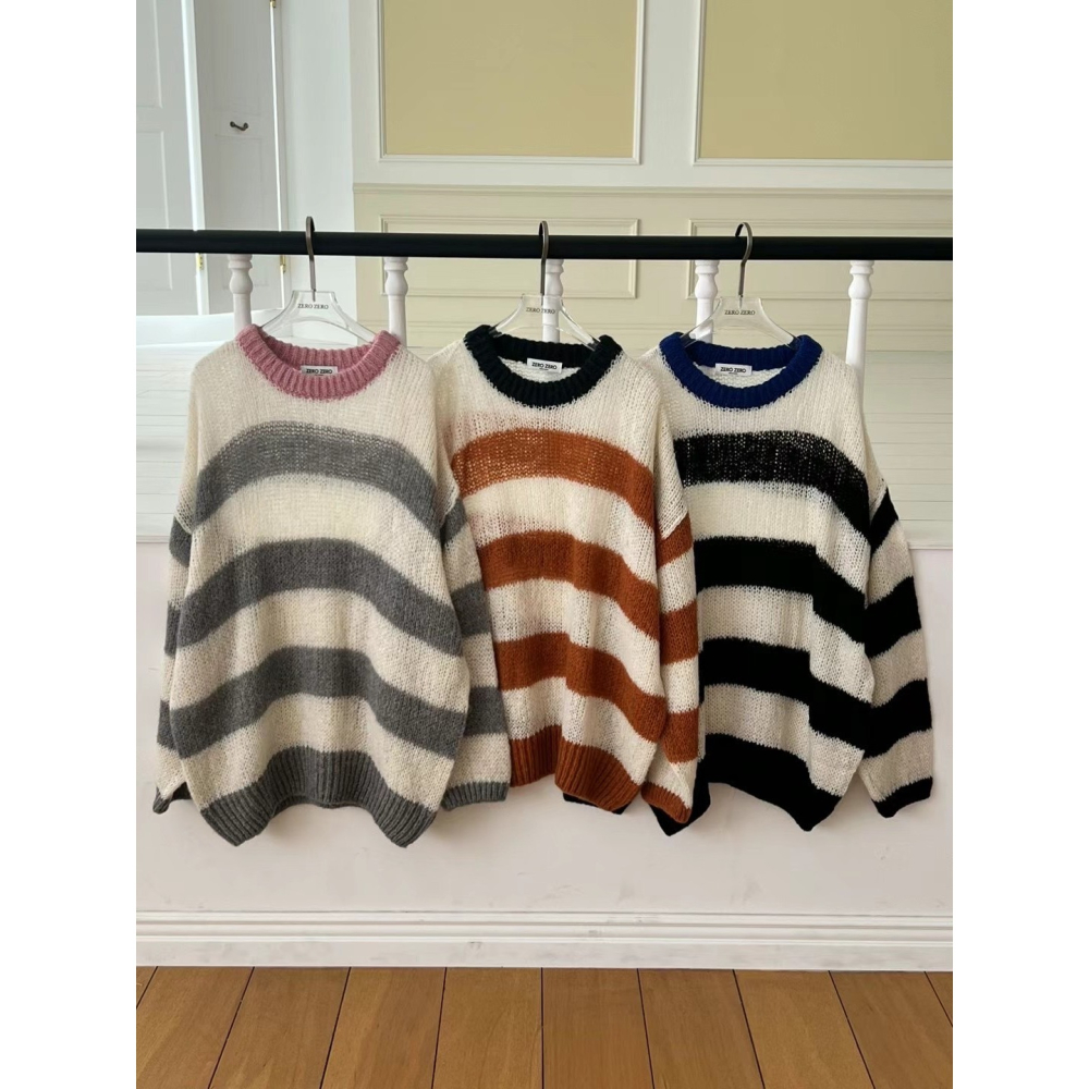 Twins 🇰🇷 韓國代購 東大門 正韓 撞色條紋下半身失蹤長版毛衣-細節圖11