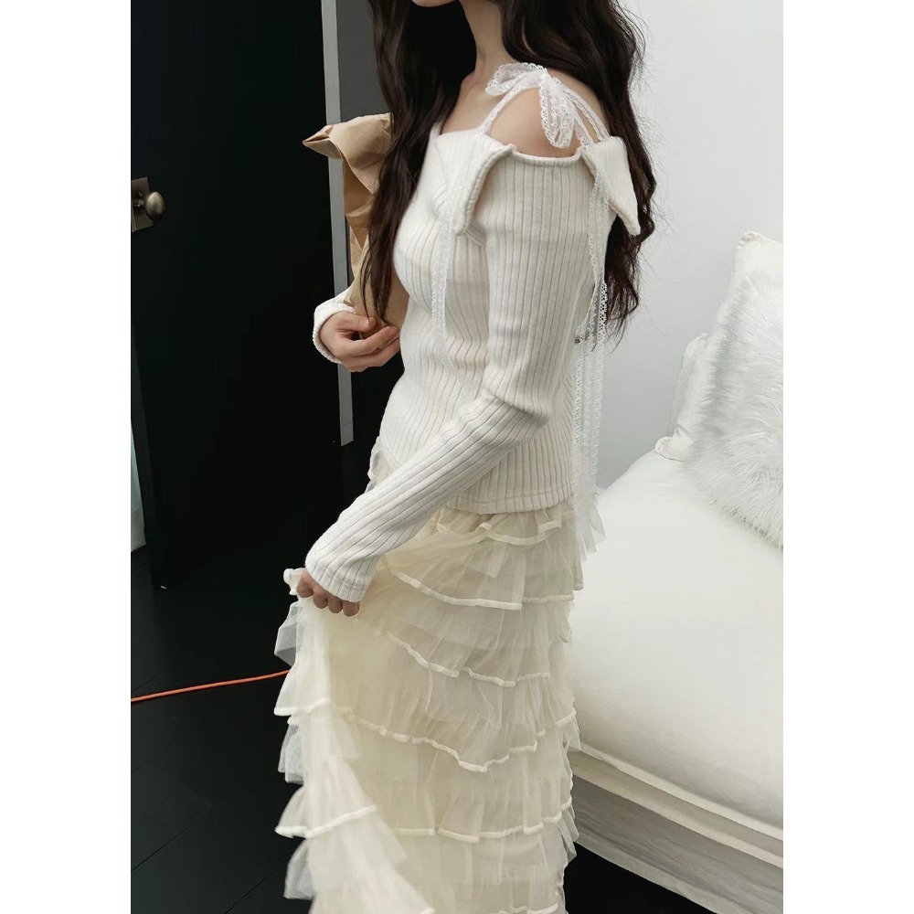 Twins 🇰🇷 韓國代購 東大門 正韓 蕾絲綁帶V領螺紋長袖上衣-規格圖11