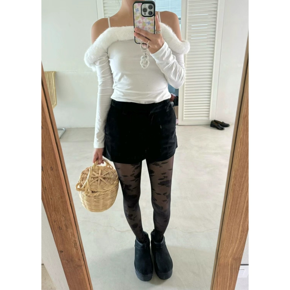 Twins 🇰🇷 韓國代購 東大門 正韓 節慶必備毛毛露肩一字領上衣-細節圖2