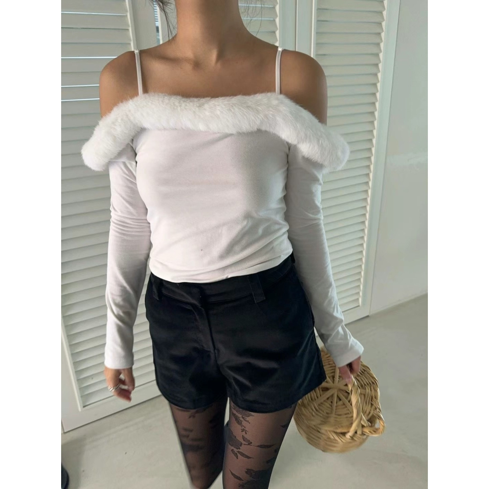 Twins 🇰🇷 韓國代購 東大門 正韓 節慶必備毛毛露肩一字領上衣-細節圖4