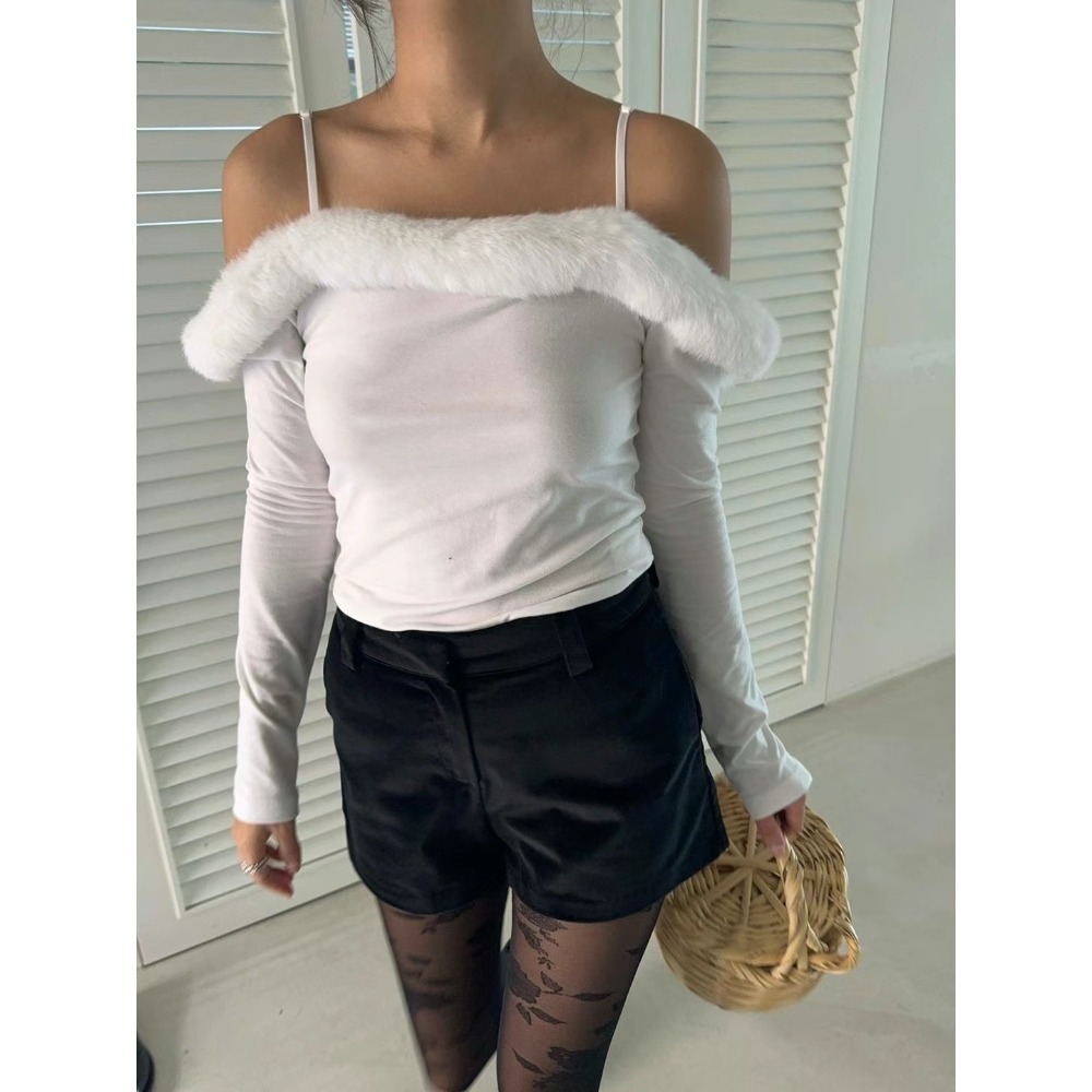 Twins 🇰🇷 韓國代購 東大門 正韓 節慶必備毛毛露肩一字領上衣-規格圖9