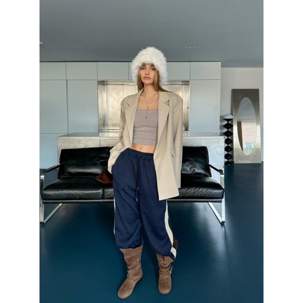 Twins 🇰🇷 韓國代購 東大門 正韓 側條紋針織休閒褲-細節圖4