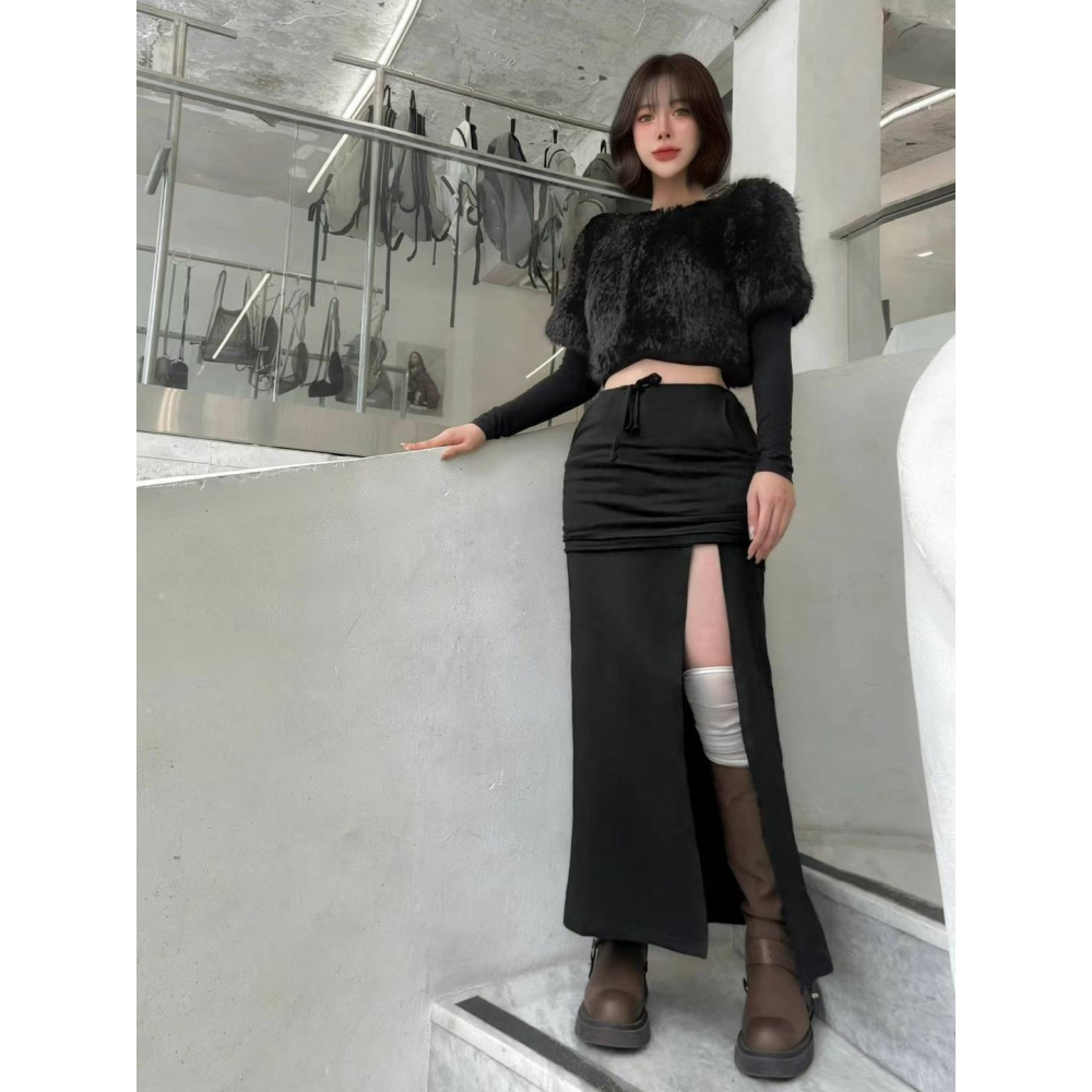 Twins 🇰🇷 韓國代購 東大門 正韓 毛絨短版短袖上衣-細節圖3