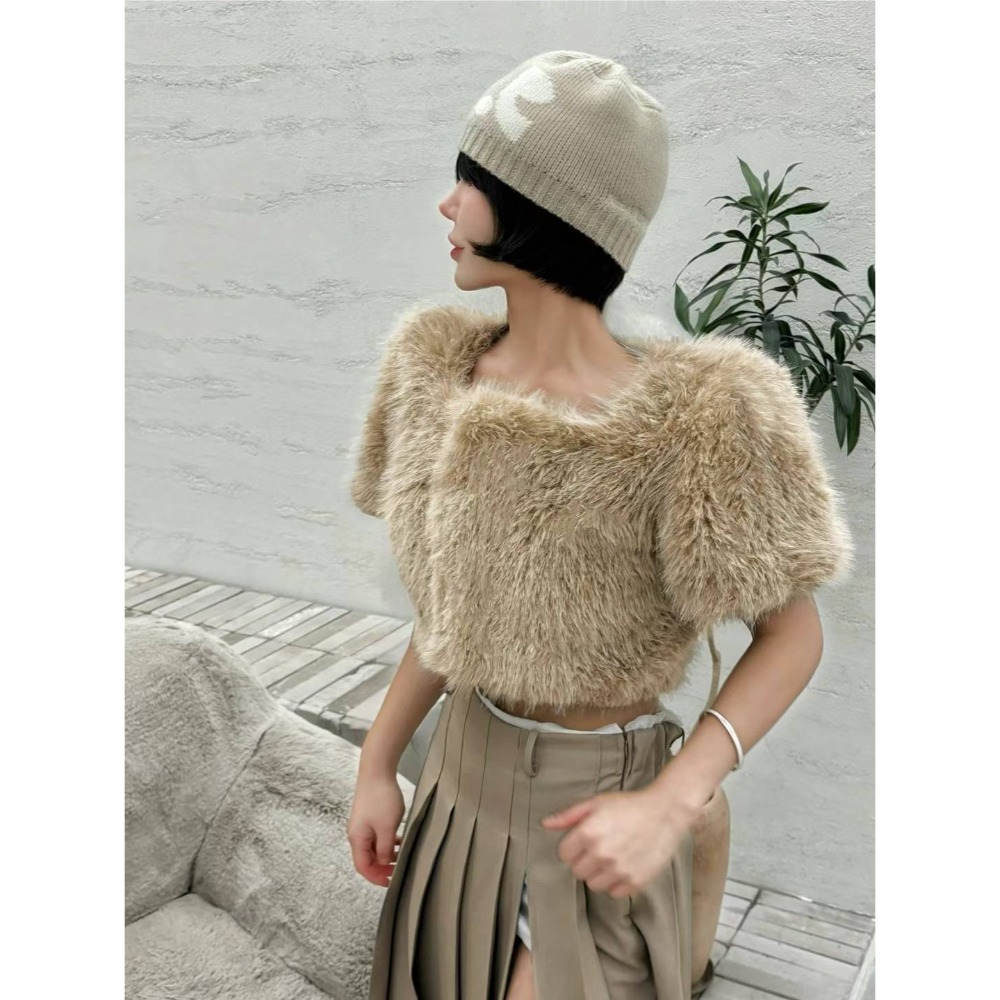 Twins 🇰🇷 韓國代購 東大門 正韓 毛絨短版短袖上衣-規格圖9