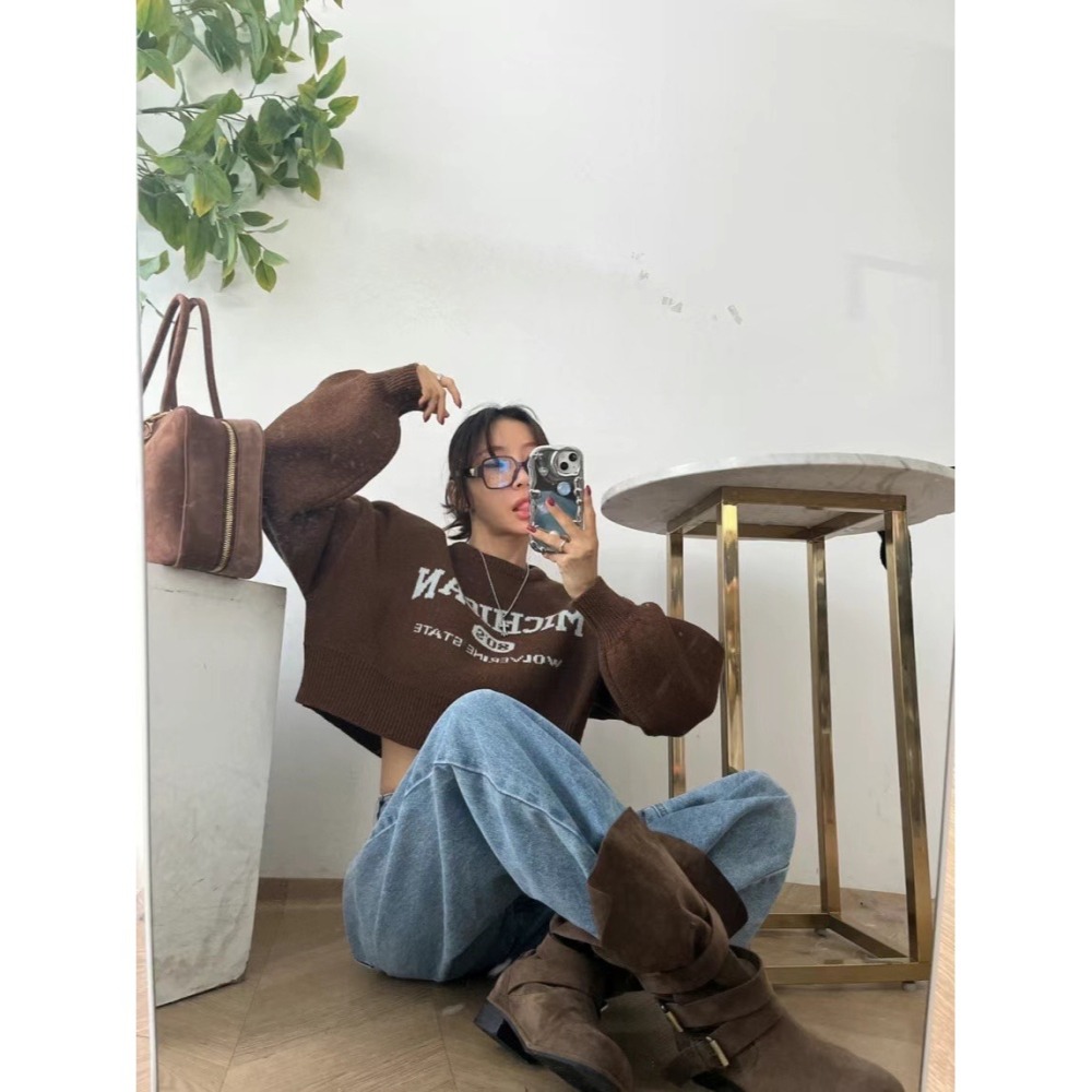 Twins 🇰🇷 韓國代購 東大門 正韓 字母印花短版毛衣-細節圖6