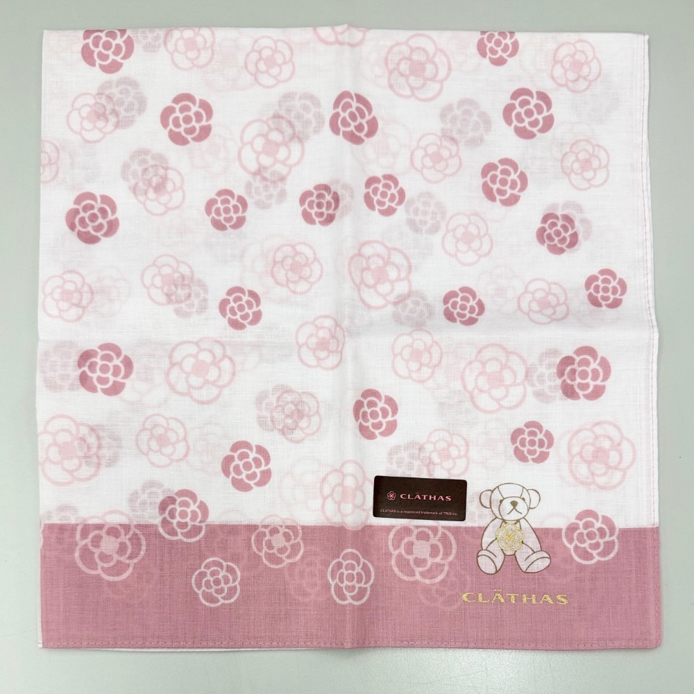 日本製 CLATHAS 山茶花 LOGO 手帕 方巾 領巾 現貨-細節圖3