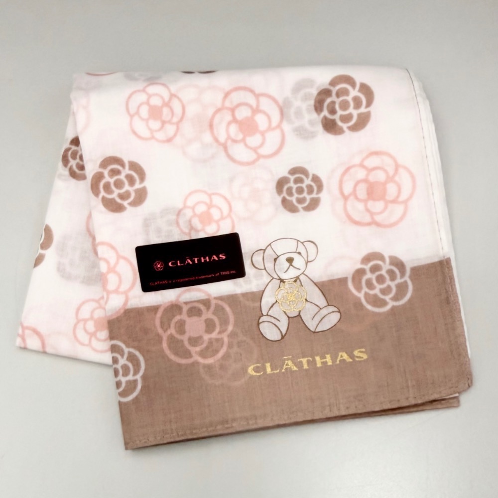日本製 CLATHAS 山茶花 LOGO 手帕 方巾 領巾 現貨-規格圖3