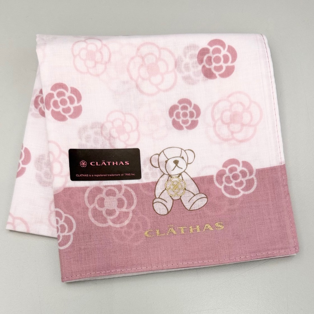 日本製 CLATHAS 山茶花 LOGO 手帕 方巾 領巾 現貨-規格圖3