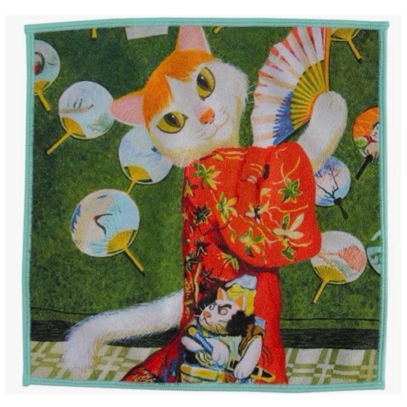 【CAT ART】知名畫家山本修 貓與藝術 超細纖維 手帕 方巾-規格圖1