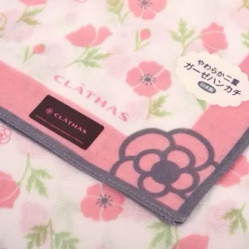 日本製 CLATHAS 山茶花 二重紗 手帕 方巾 現貨-細節圖2
