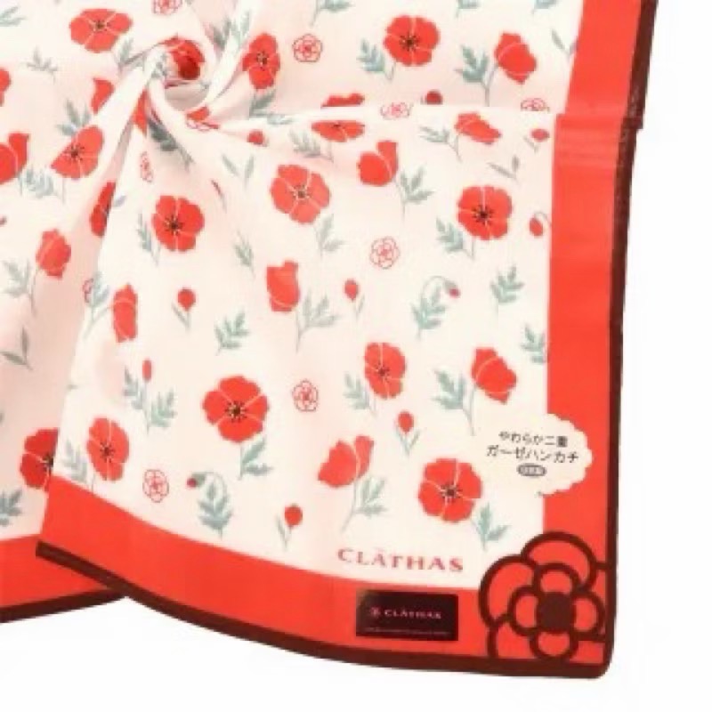 日本製 CLATHAS 山茶花 二重紗 手帕 方巾 現貨-規格圖2