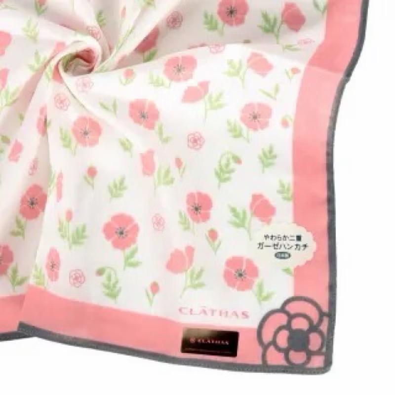 日本製 CLATHAS 山茶花 二重紗 手帕 方巾 現貨-規格圖2